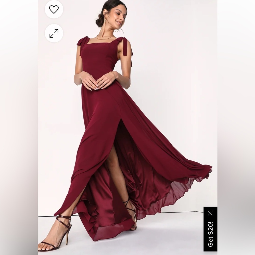 Women’s New Lulus Love Me Forever Burgundy Tie-Strap Square Neck Maxi Dr…